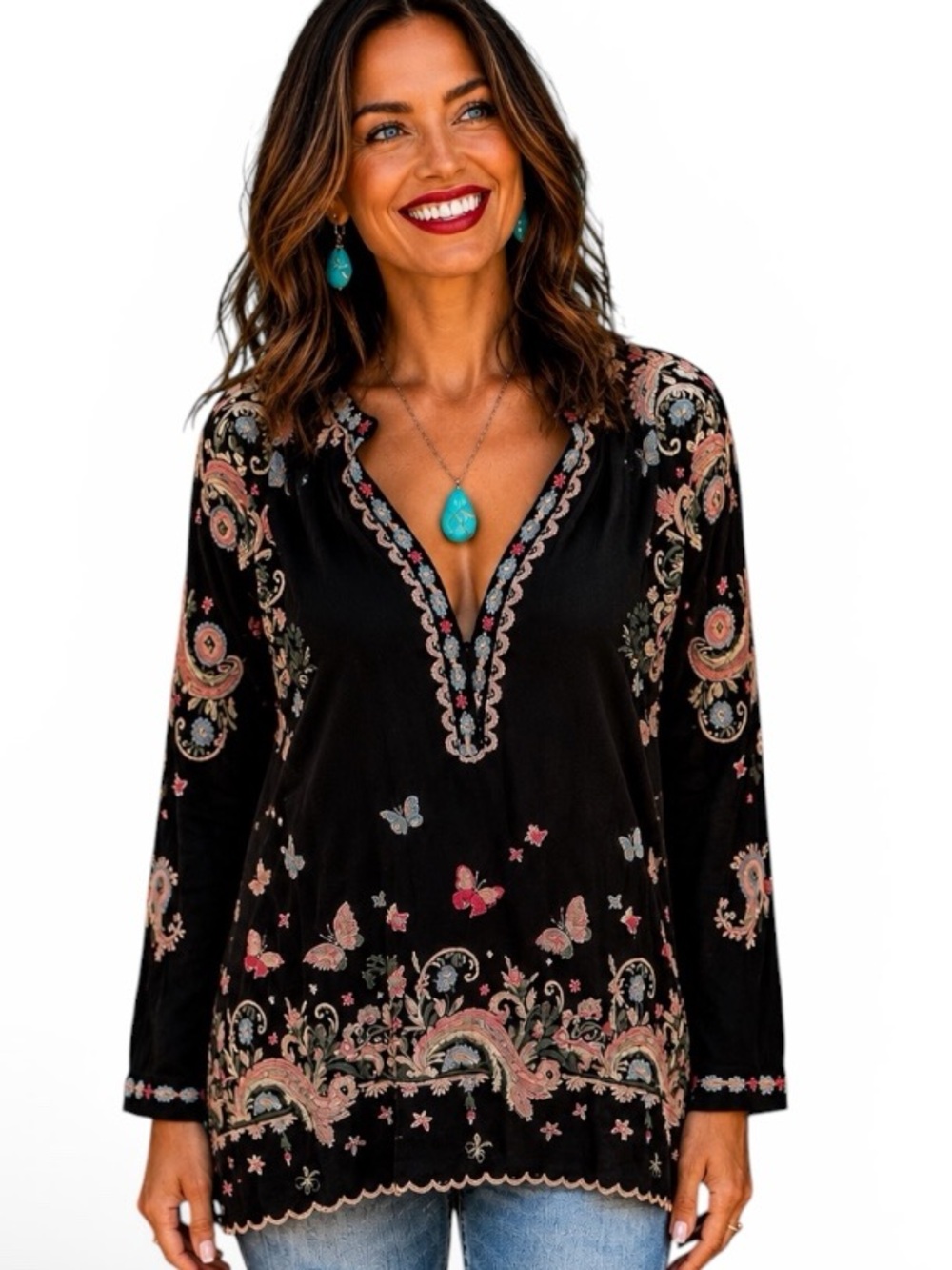 Johnny Was extremely heavily embroidered Sami Tunic NWT